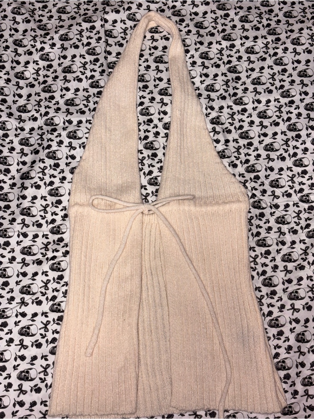 Ribbed Halter Tank Top in Cream